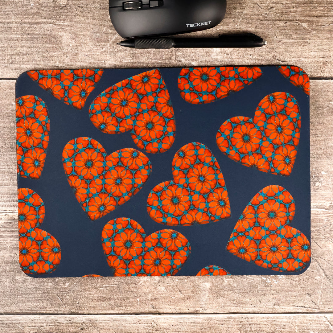 Moroccan Flower Hearts Mat / Gaming Mat - Red Blue