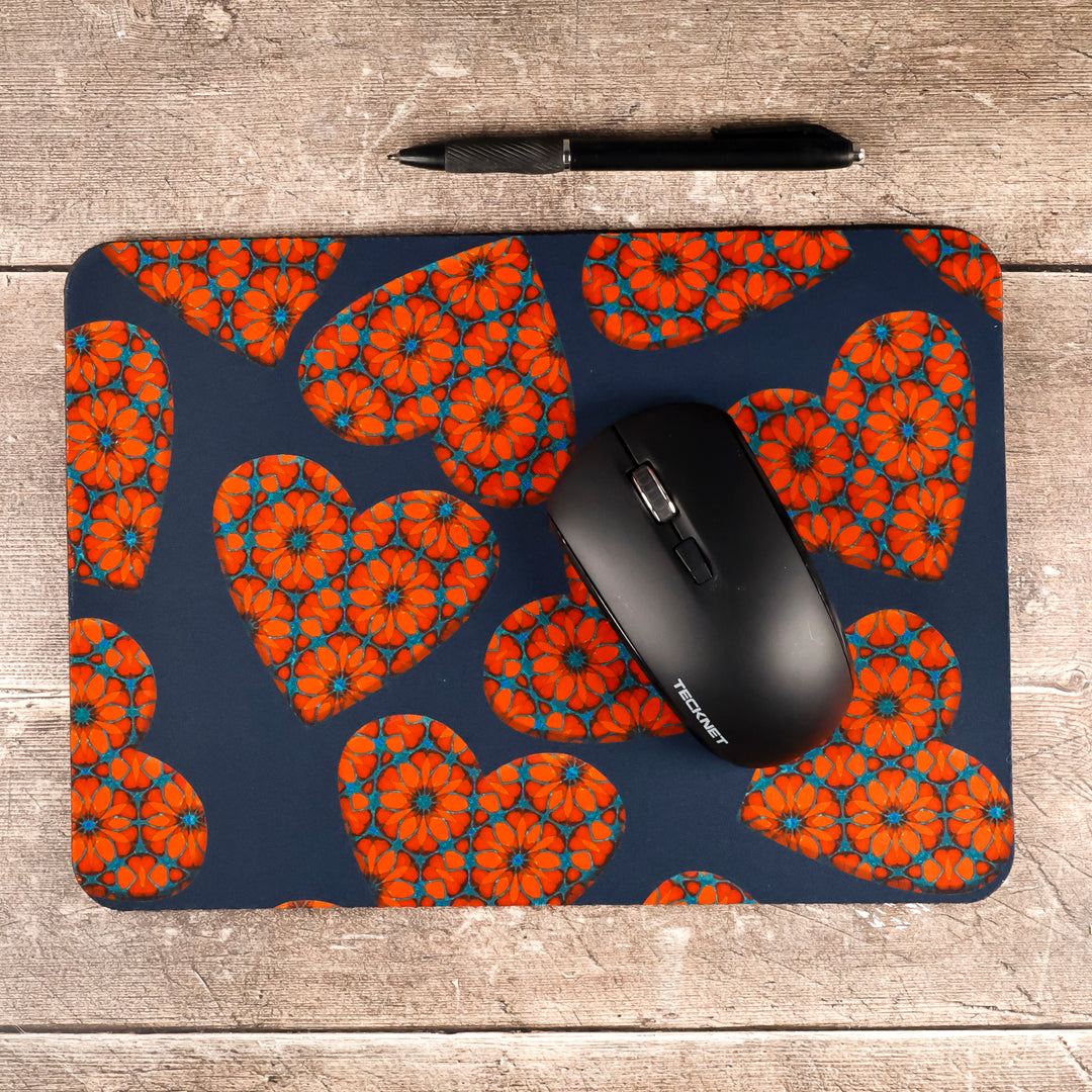 Moroccan Flower Hearts Mat / Gaming Mat - Red Blue