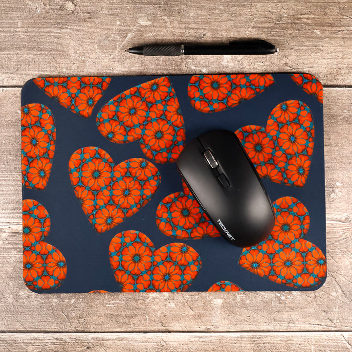Moroccan Flower Hearts Mat / Gaming Mat - Red Blue