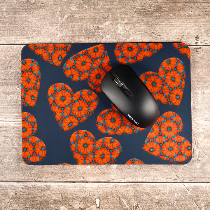 Moroccan Flower Hearts Mat / Gaming Mat - Red Blue