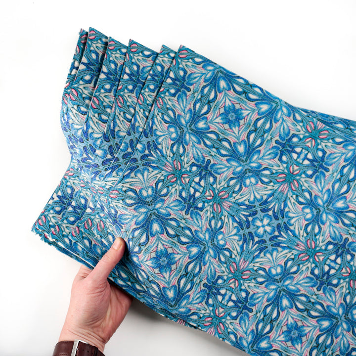 Flourishing Garden Fabric Placemat - Blue Pink colourway
