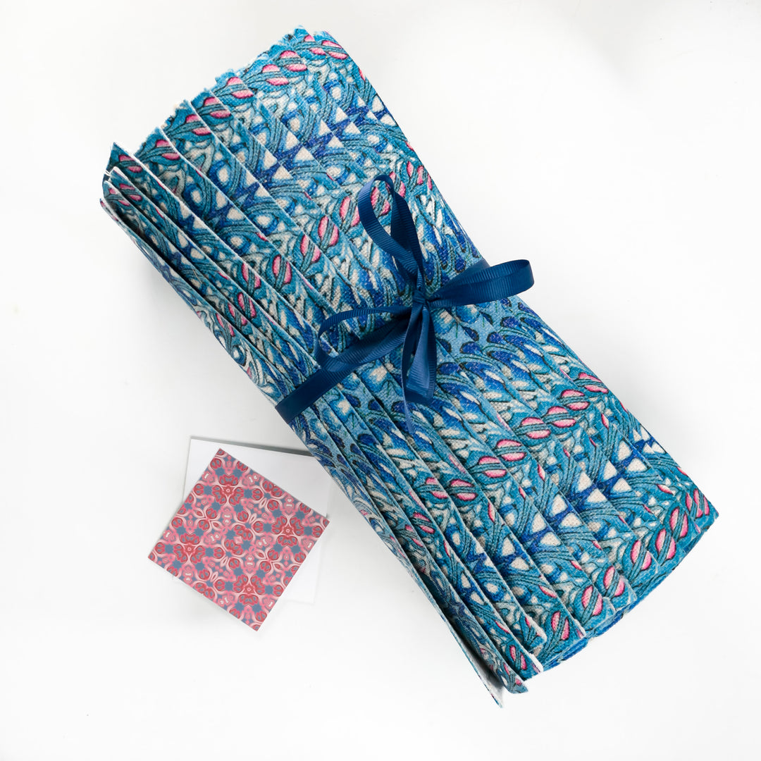 Flourishing Garden Fabric Placemat - Blue Pink colourway