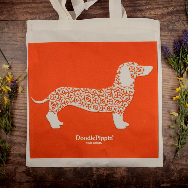 Sausage Dog Shopping Bag - Orange White