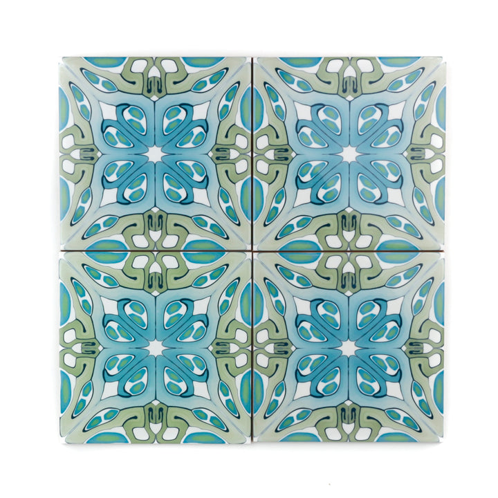 SALE Set -  "Suzanne" muted green blue art deco tile - Set of 17x 20cm tiles