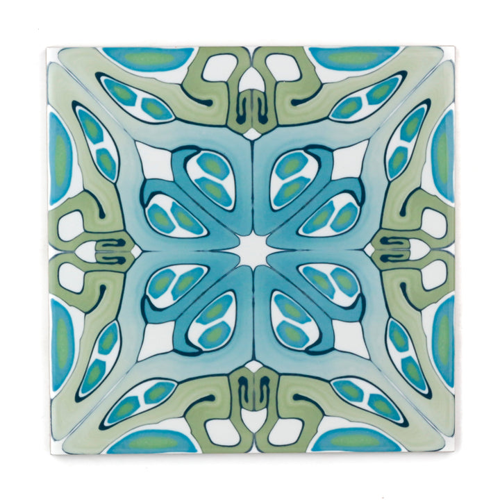 SALE Set -  "Suzanne" muted green blue art deco tile - Set of 17x 20cm tiles