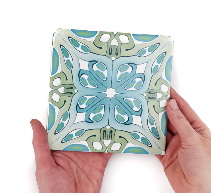 SALE Set -  "Suzanne" muted green blue art deco tile - Set of 17x 20cm tiles