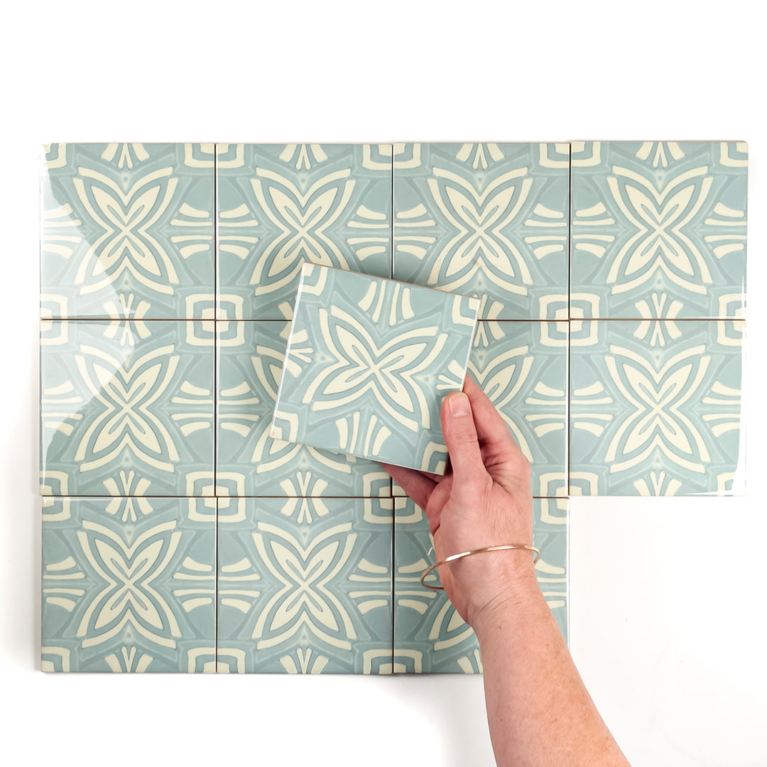 SALE : Turquoise Aqua Star Tiles- Set of 12x 10.8cm