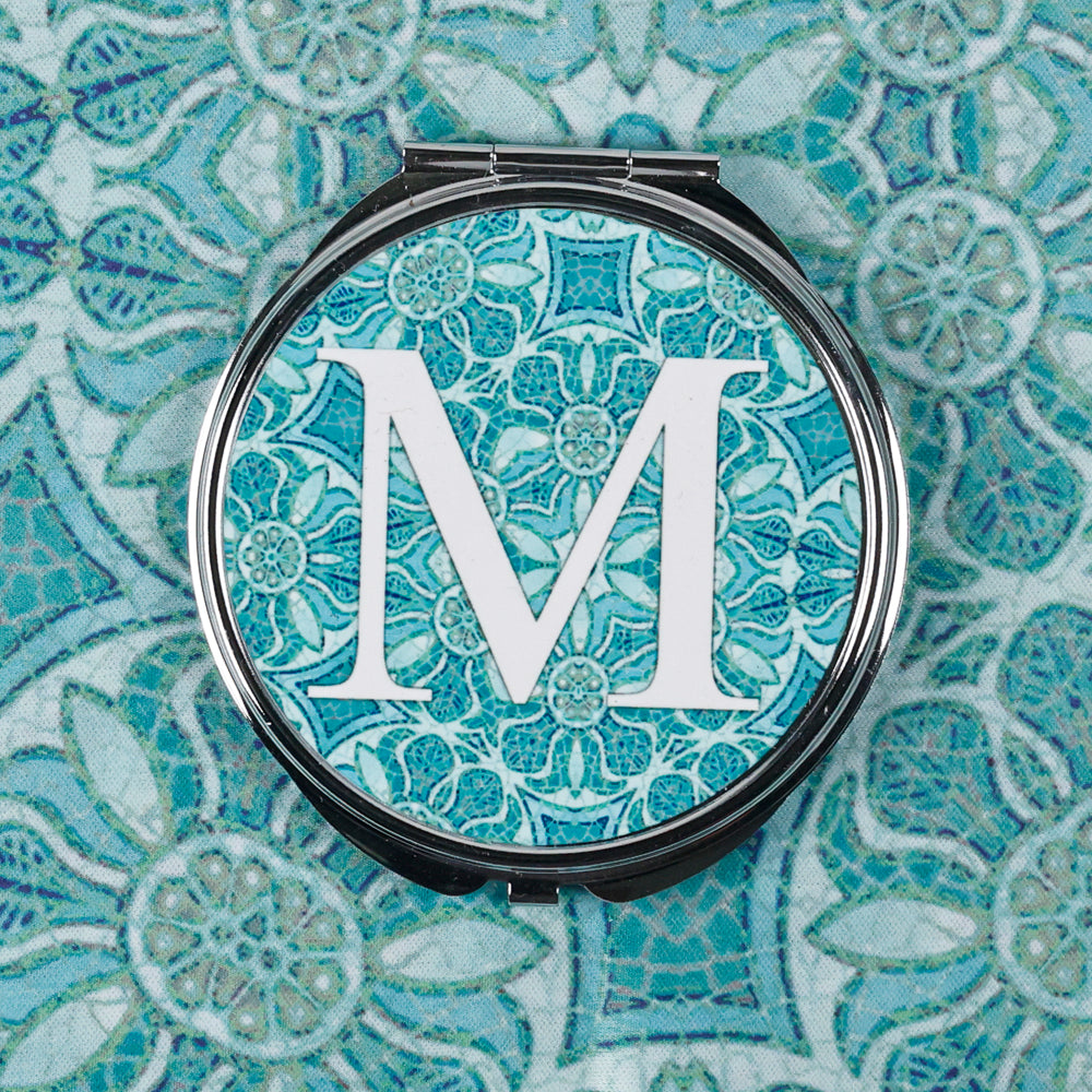 SALE - M letter compact - Aqua Pomegranate Design