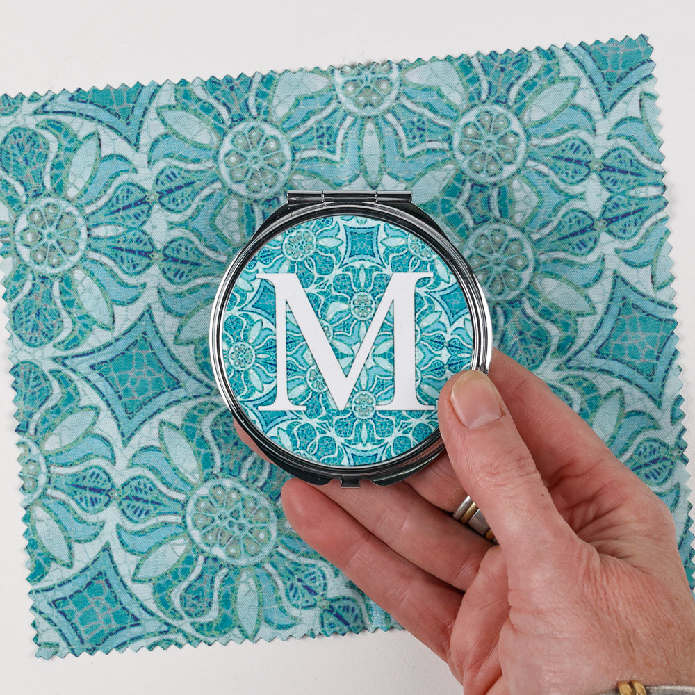 SALE - M letter compact - Aqua Pomegranate Design
