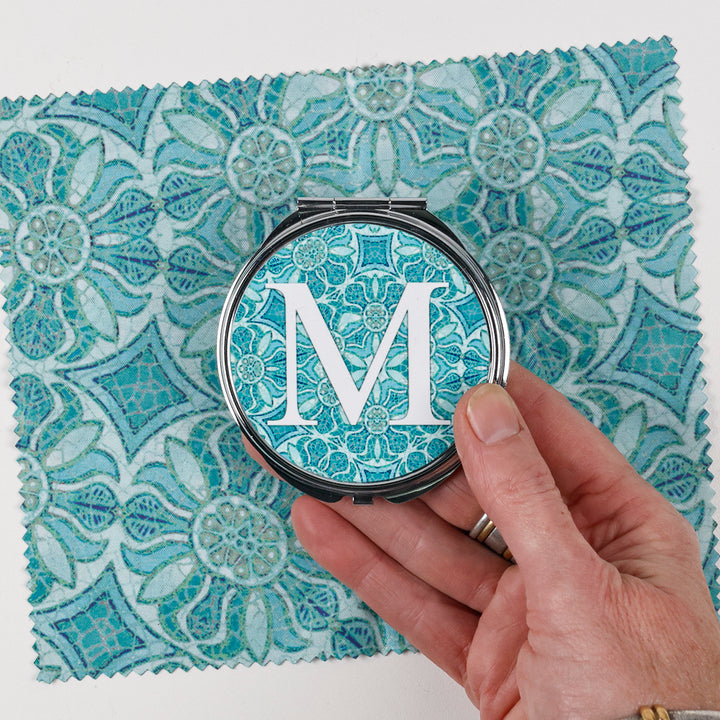 SALE - M letter compact - Aqua Pomegranate Design