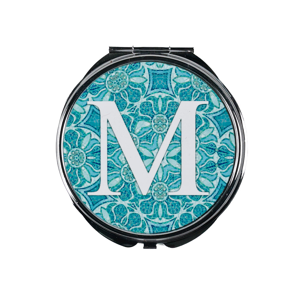 SALE - M letter compact - Aqua Pomegranate Design