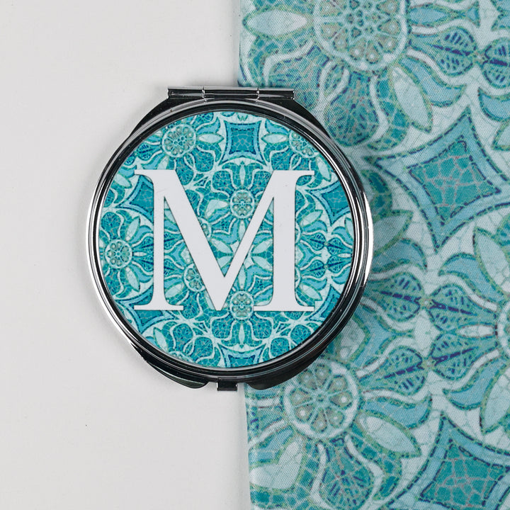SALE - M letter compact - Aqua Pomegranate Design