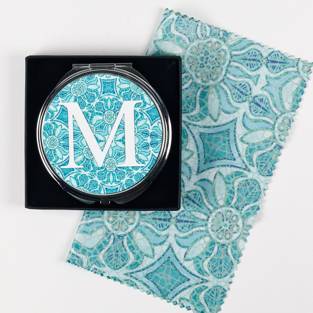 SALE - M letter compact - Aqua Pomegranate Design