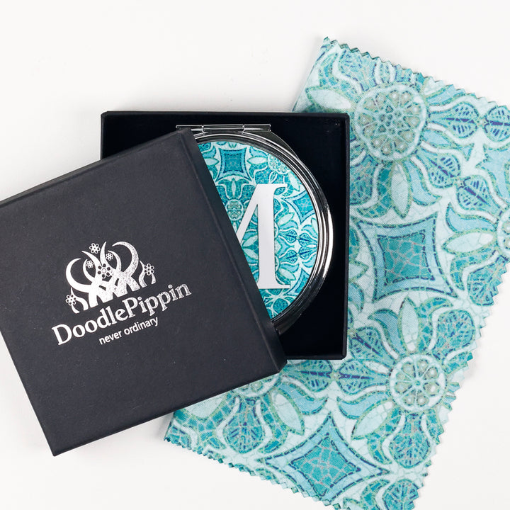 SALE - M letter compact - Aqua Pomegranate Design