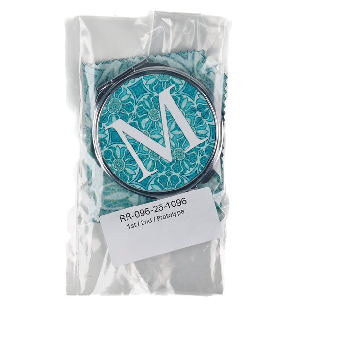 SALE - M letter compact - Aqua Pomegranate Design