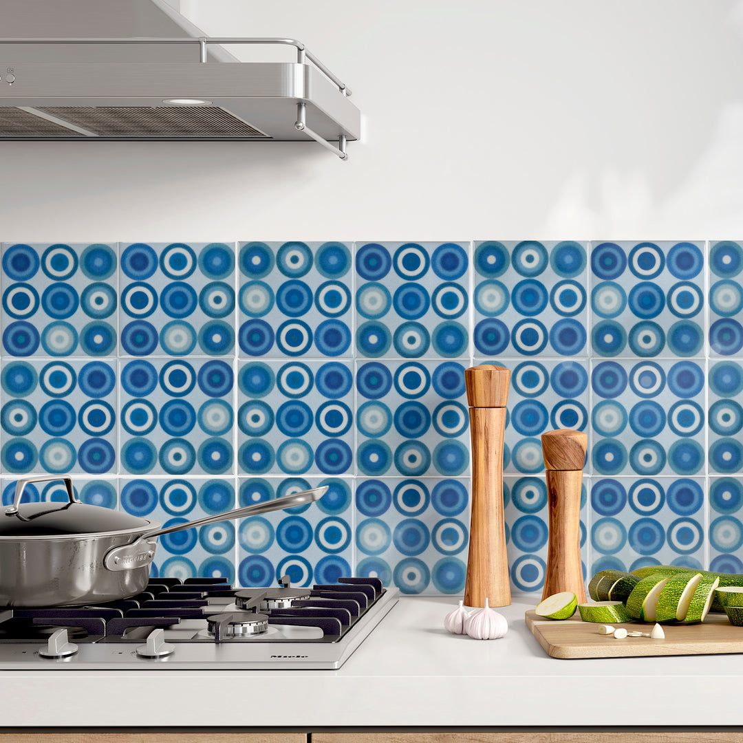 Blue Turquoise Circles Tile  - Fired Ink version