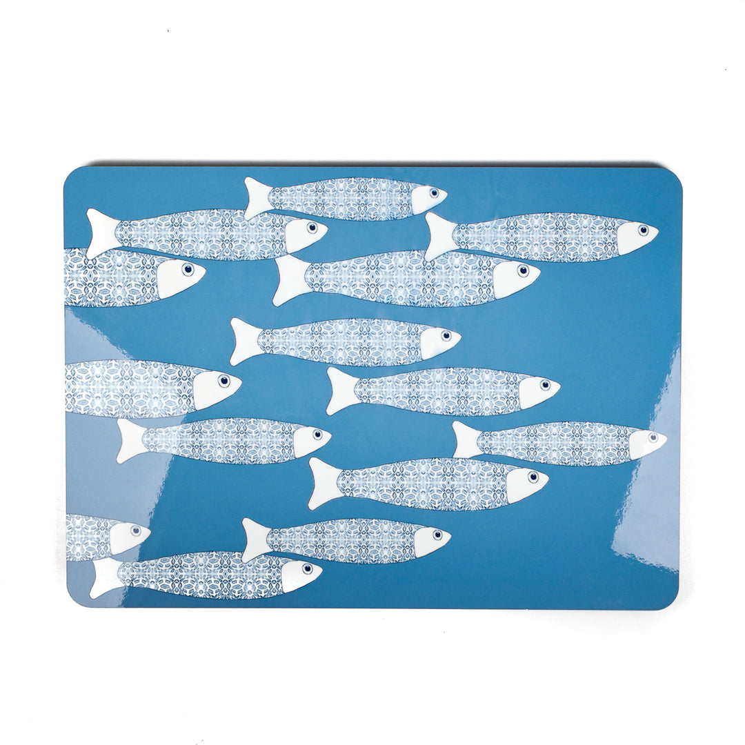 SALE SECONDS - 2x Cork Placemats - Grey Blue Ocean Shoal design