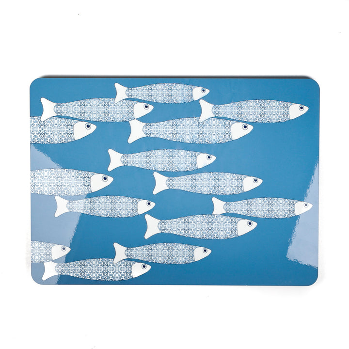 SALE SECONDS - 2x Cork Placemats - Grey Blue Ocean Shoal design