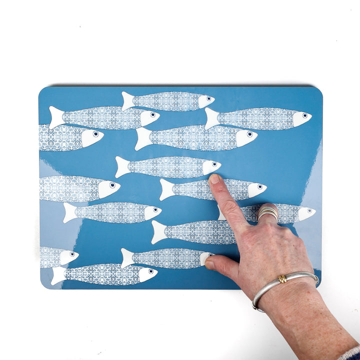 SALE SECONDS - 2x Cork Placemats - Grey Blue Ocean Shoal design