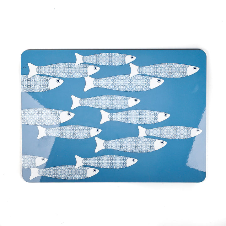 SALE SECONDS - 2x Cork Placemats - Grey Blue Ocean Shoal design