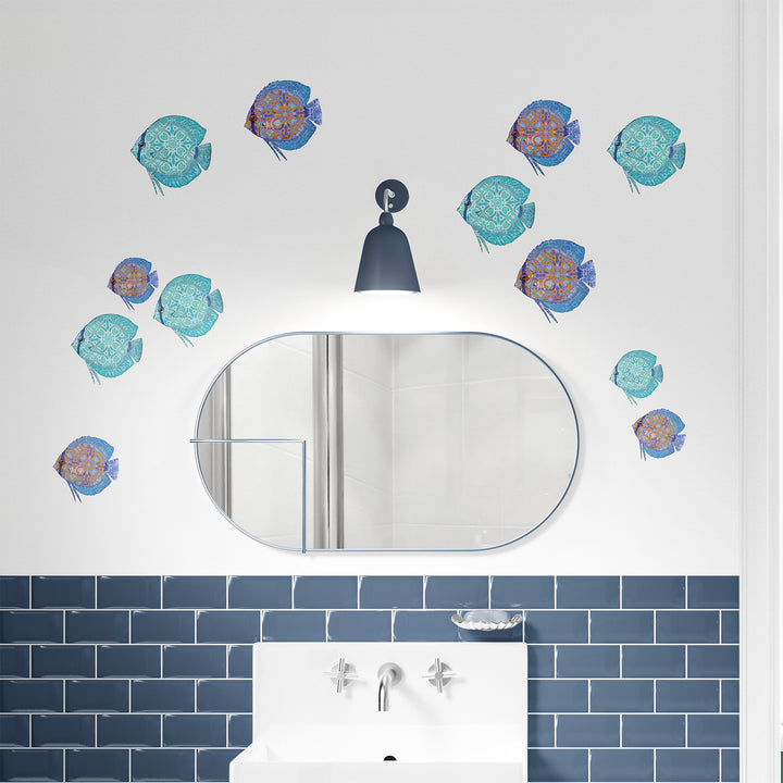 Discus fish tile decals - Blue / Red