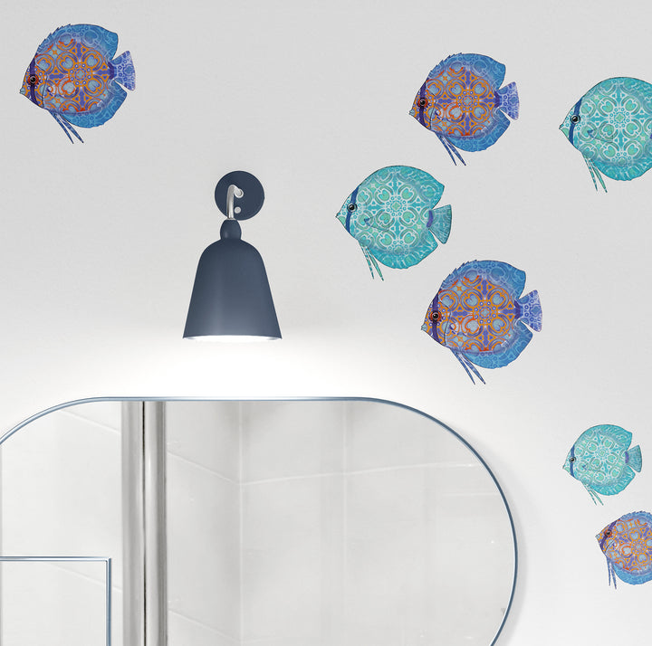 Discus fish tile decals - Blue / Red