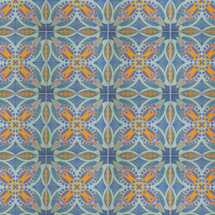 Thistle Tiles - Green Orange -  FIRED INK Version