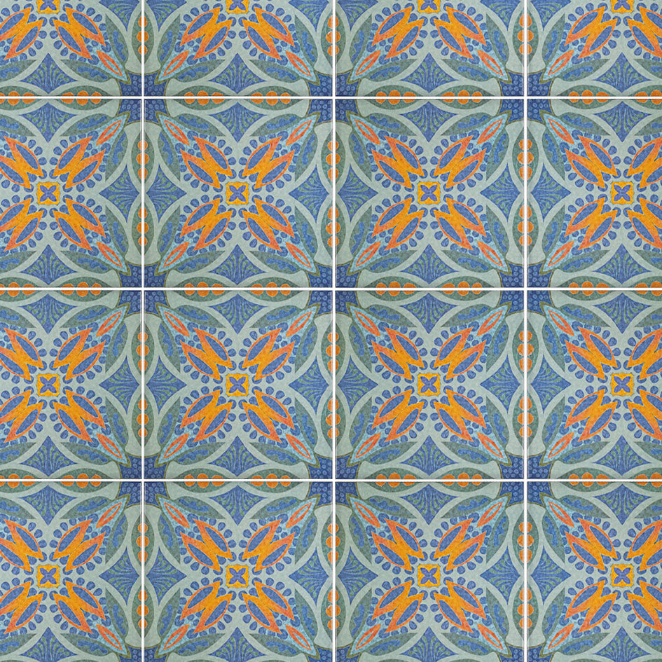 Thistle Tiles - Green Orange -  FIRED INK Version