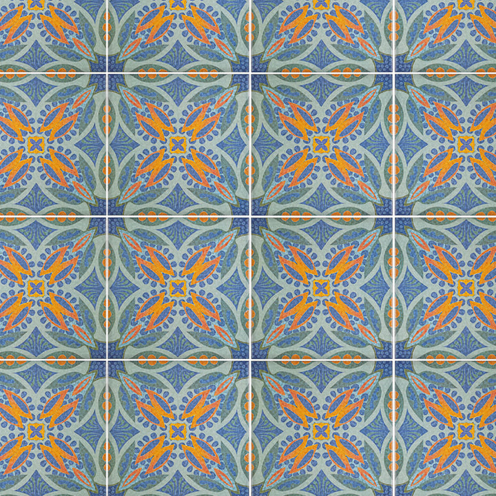 Thistle Tiles - Green Orange -  FIRED INK Version