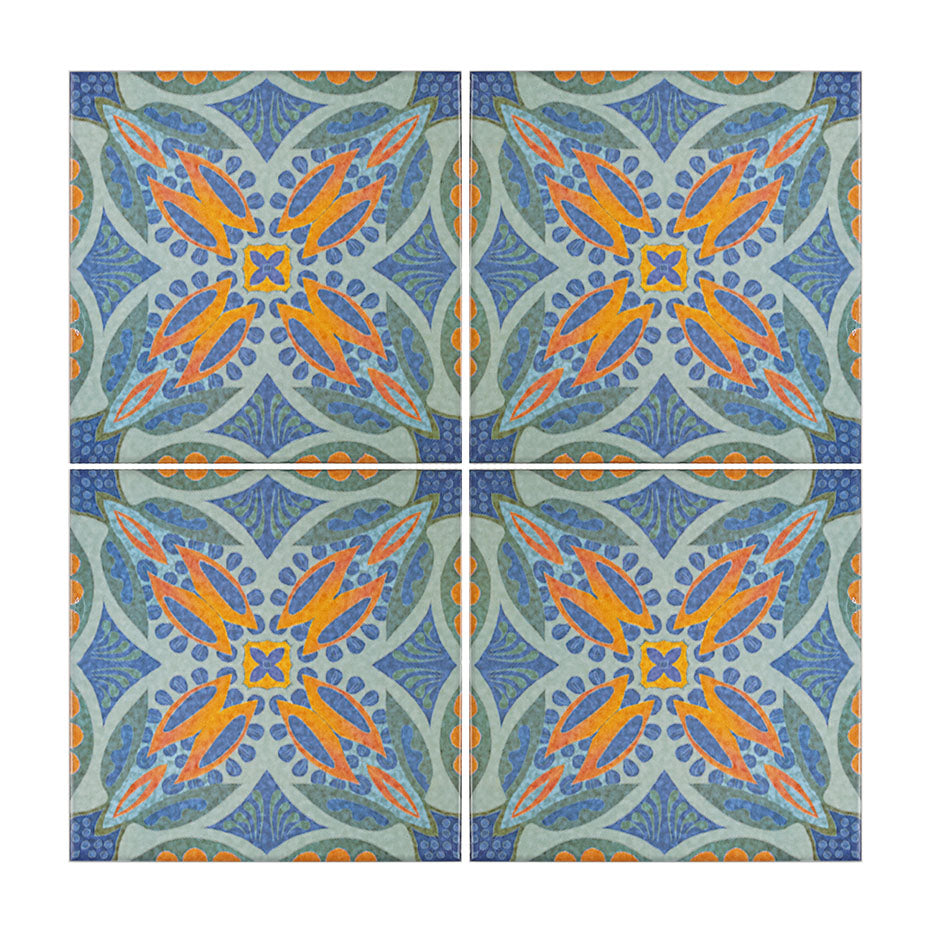 Thistle Tiles - Green Orange -  FIRED INK Version