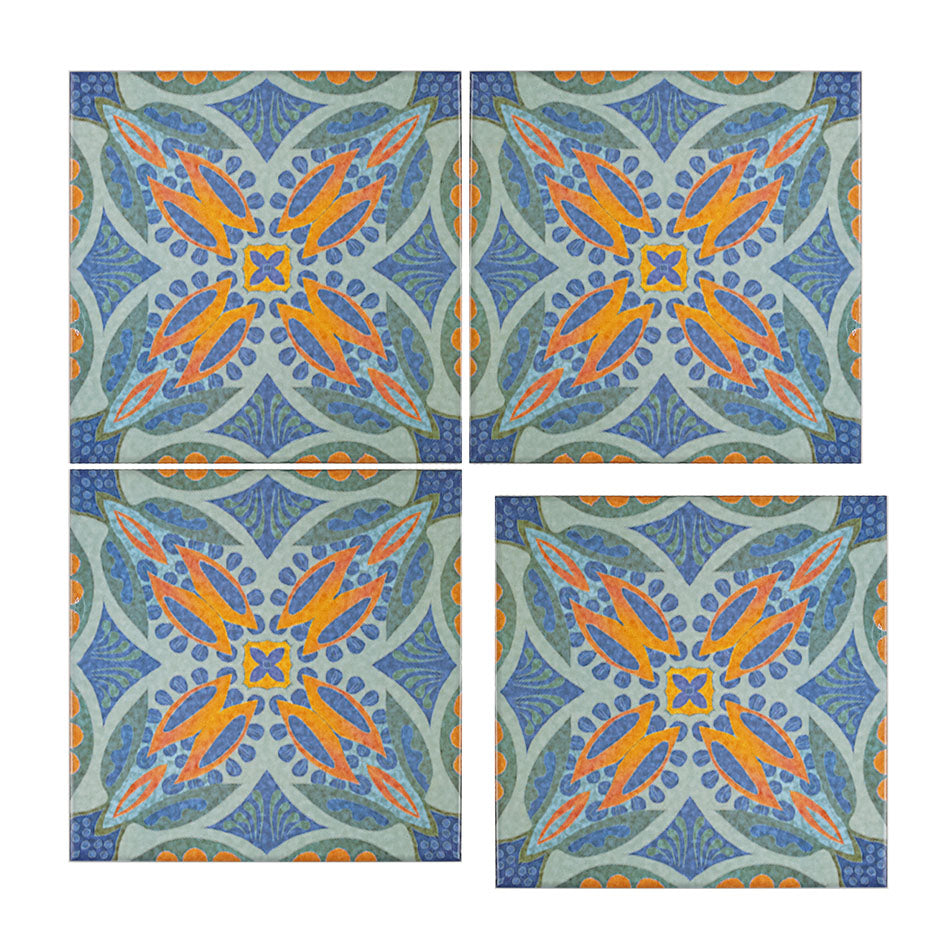 Thistle Tiles - Green Orange -  FIRED INK Version
