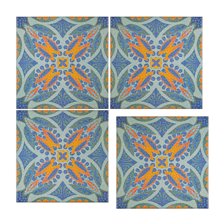 Thistle Tiles - Green Orange -  FIRED INK Version