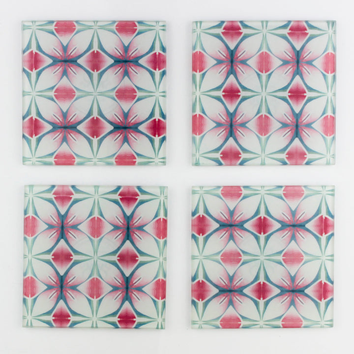 Pink and Teal Flower coasters