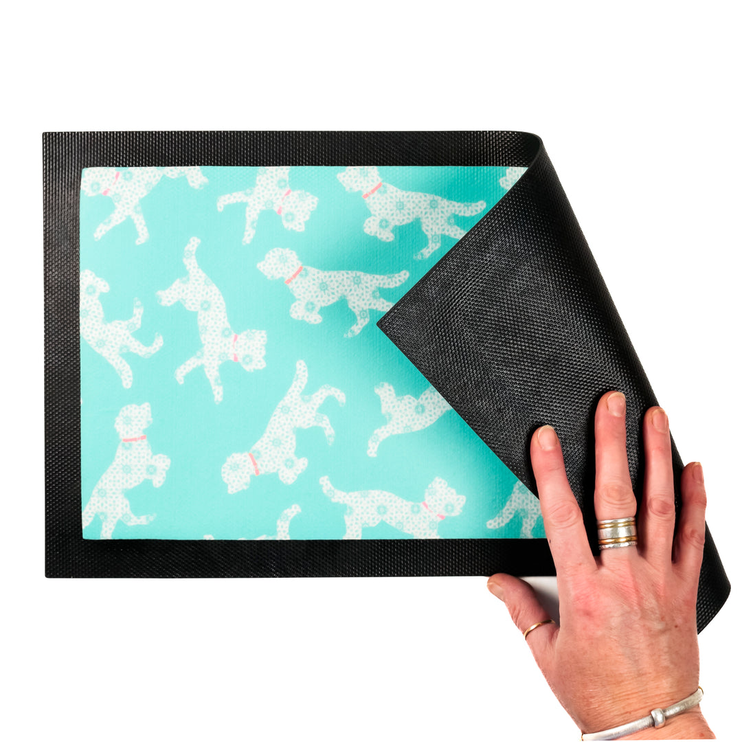 Cockapoo Pet Food Mat - Blue Pink White