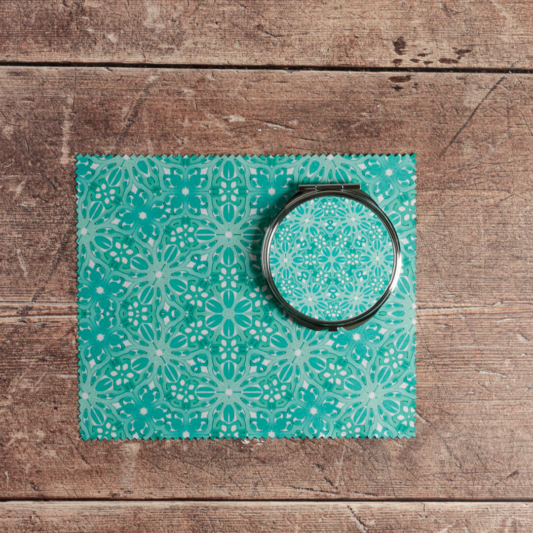 Turquoise Blue Turkish Flower Compact Folding Mirror