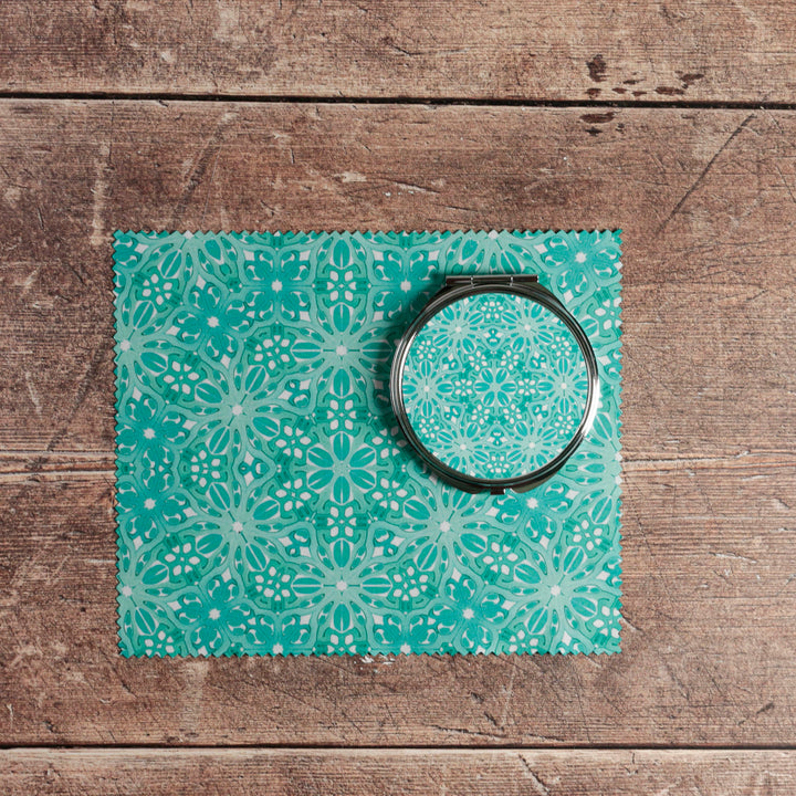 Turquoise Blue Turkish Flower Compact Folding Mirror