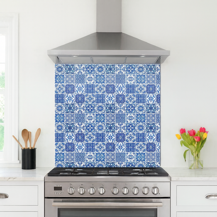 Mixed Delft Tiles Kitchen Splashback - Blue &amp; White