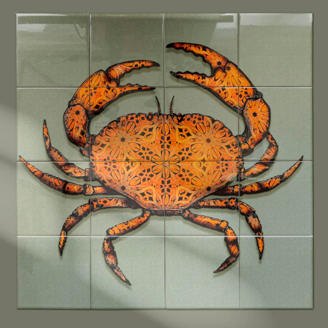 Crab Tile Mural - Green-Grey Background