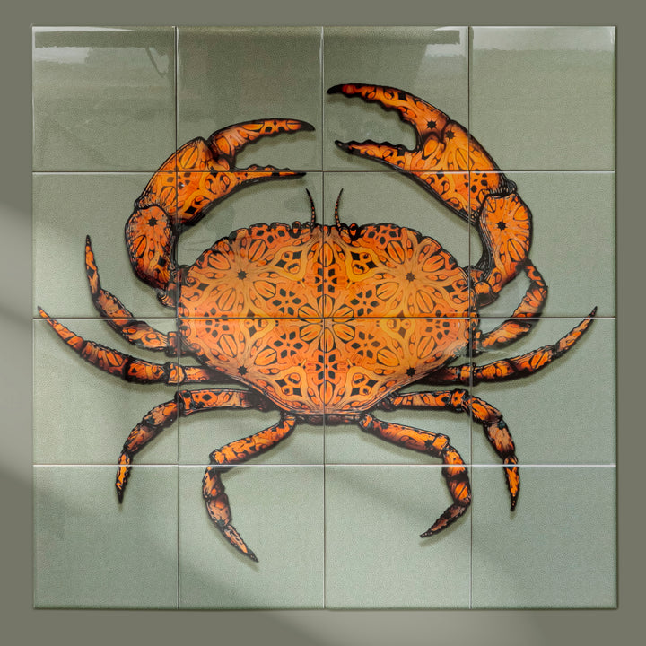 Crab Tile Mural - Green-Grey Background