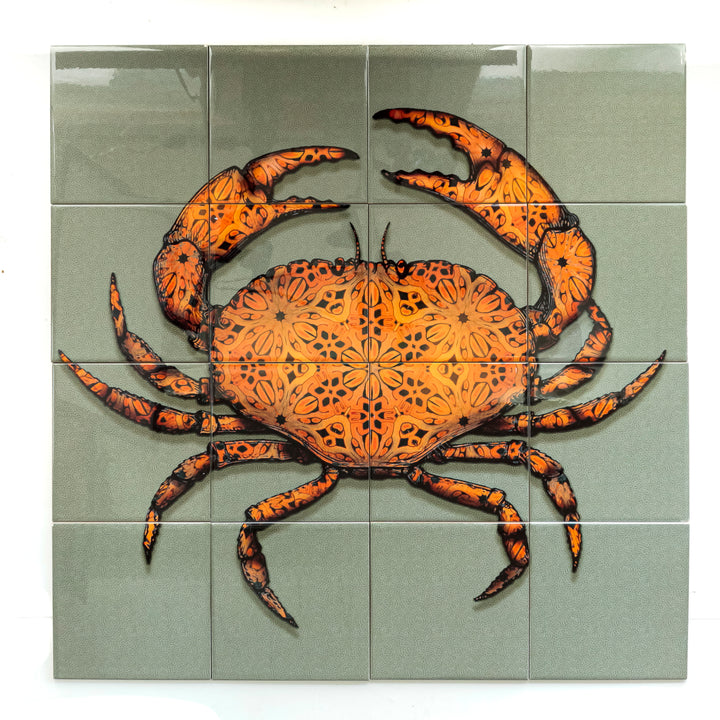 Crab Tile Mural - Green-Grey Background