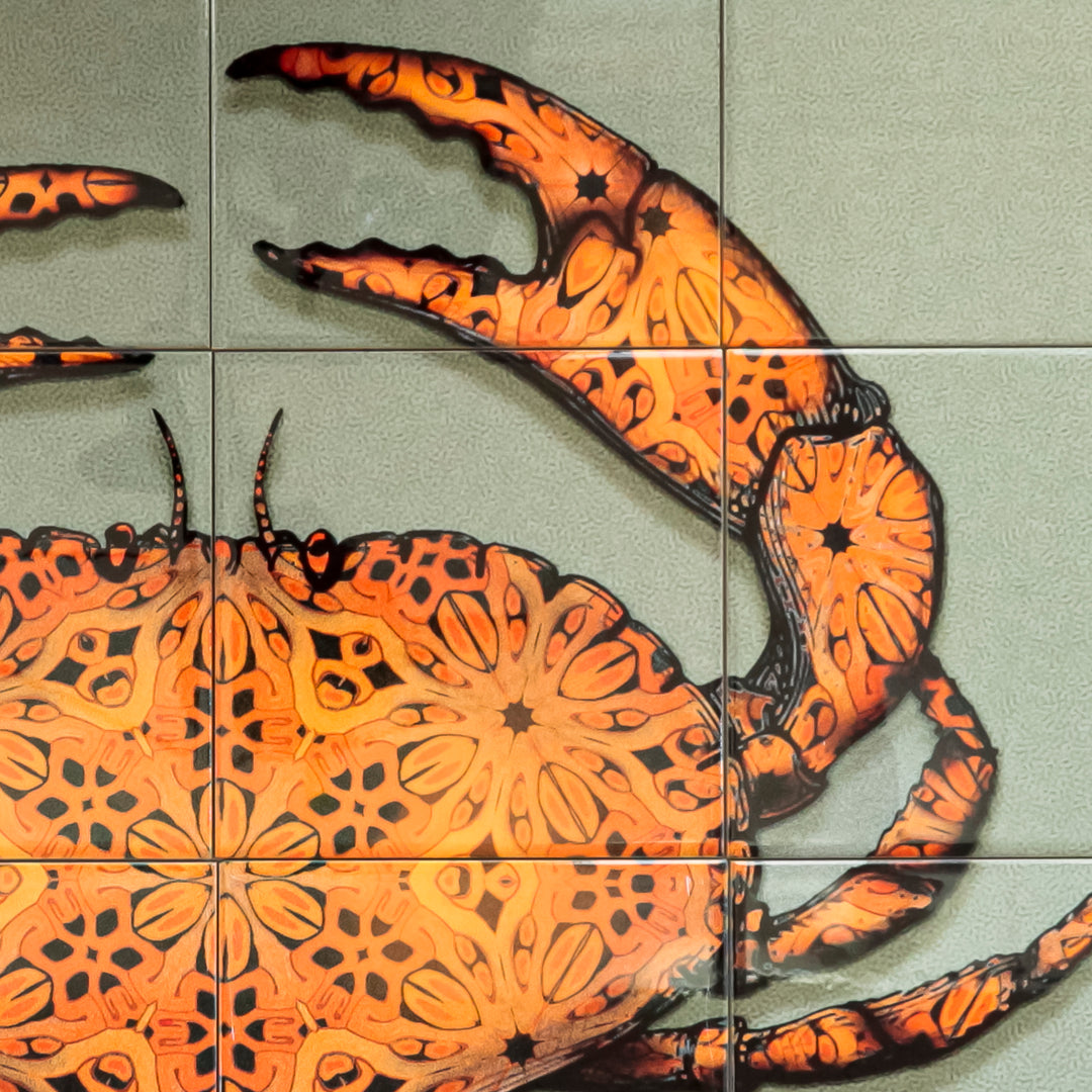 Crab Tile Mural - Green-Grey Background