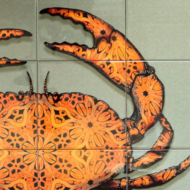 Crab Tile Mural - Green-Grey Background