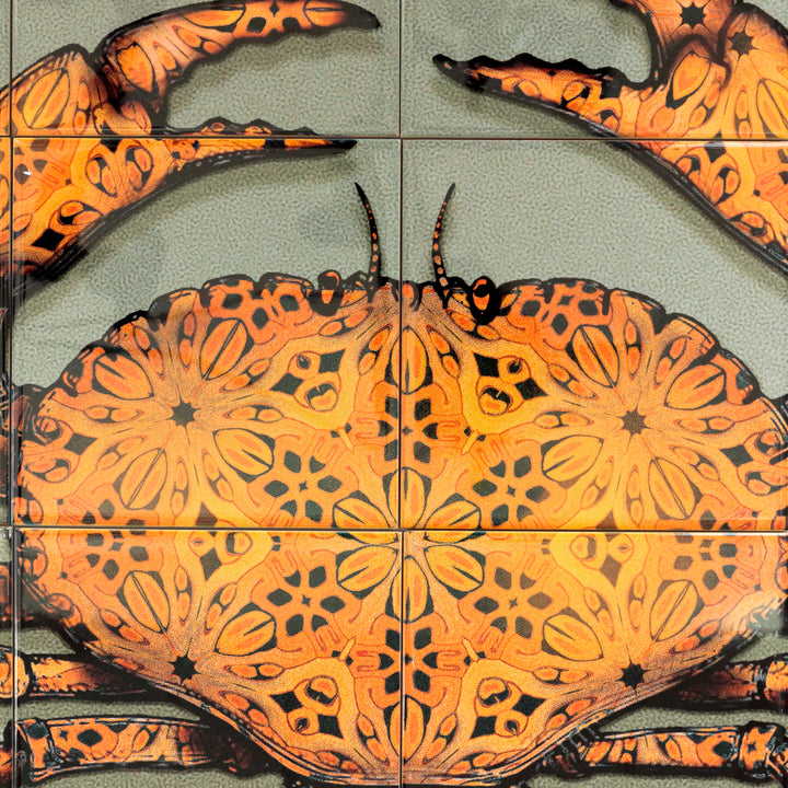 Crab Tile Mural - Green-Grey Background