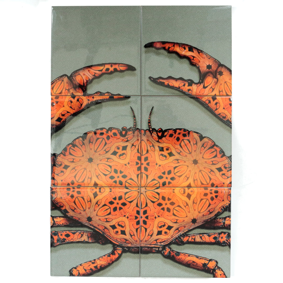 Crab Tile Mural - Green-Grey Background