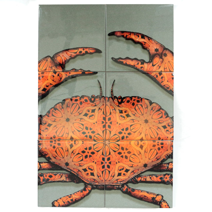 Crab Tile Mural - Green-Grey Background