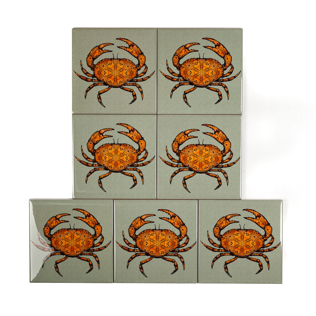 SALE SET - 7 x 10.8cm Crab tiles - perfect