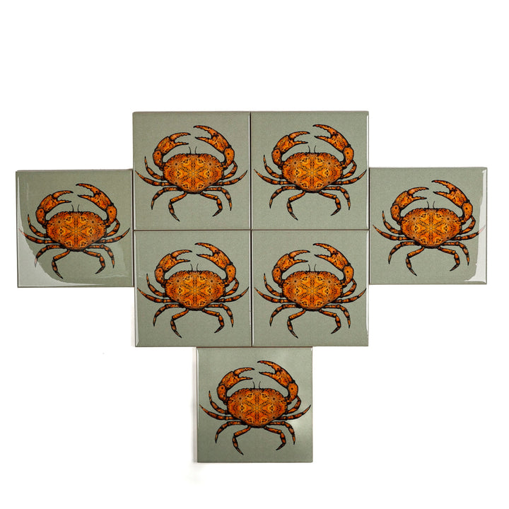SALE SET - 7 x 10.8cm Crab tiles - perfect