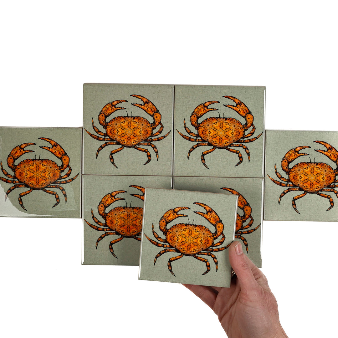 SALE SET - 7 x 10.8cm Crab tiles - perfect