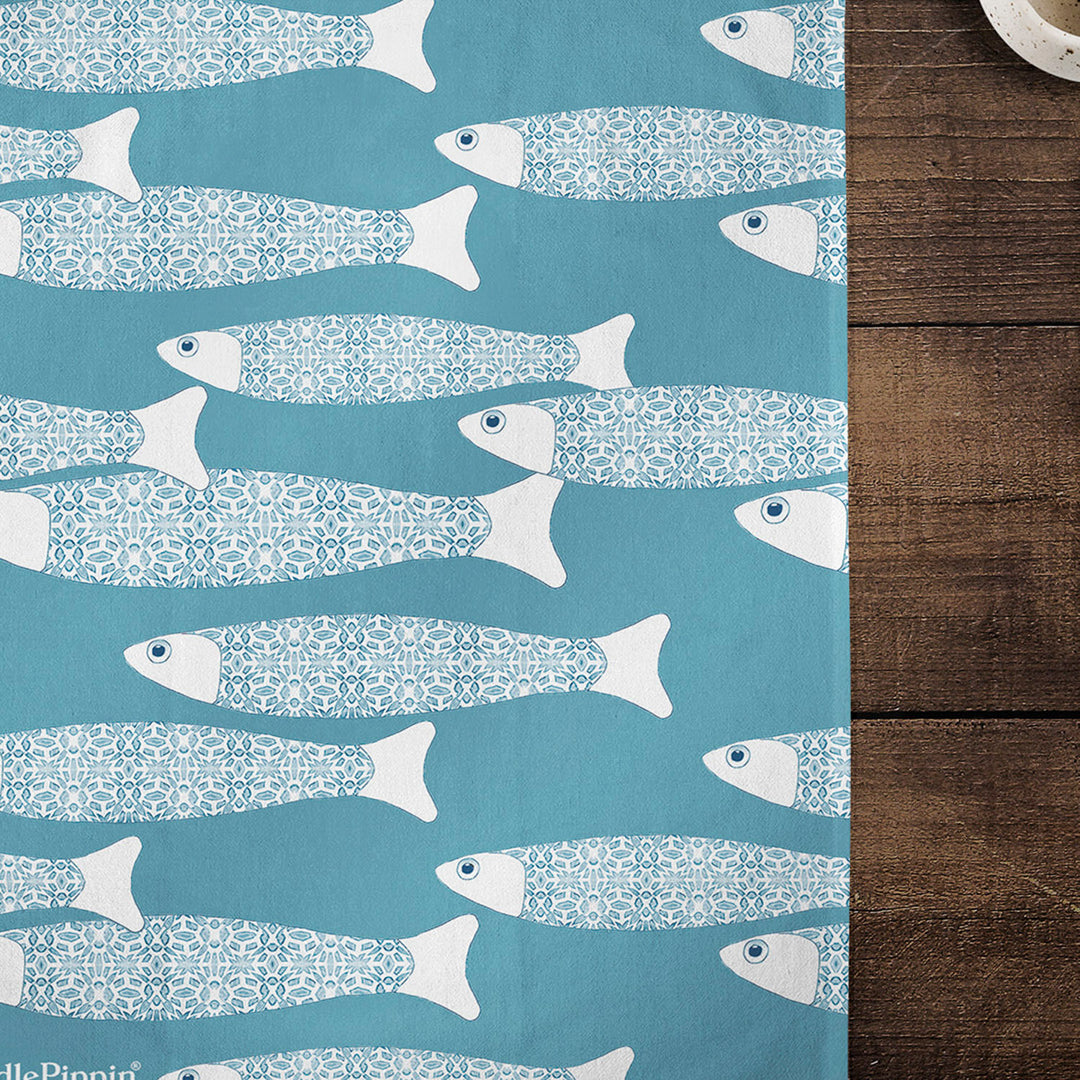 Ocean Shoal tea towel - Grey Blue