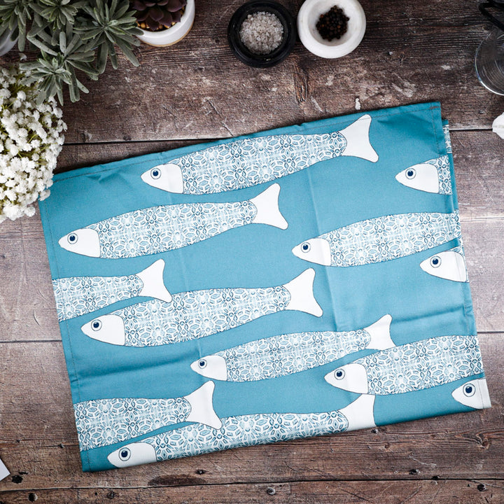 Ocean Shoal tea towel - Grey Blue